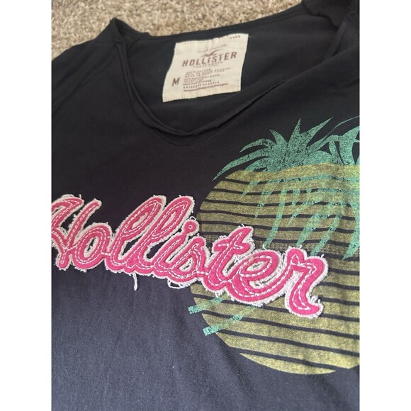 Vintage Hollister Embroidered Big Logo Y2K Fitted Short Sleeve Shirt Palm Tree M - Picture 2 of 7